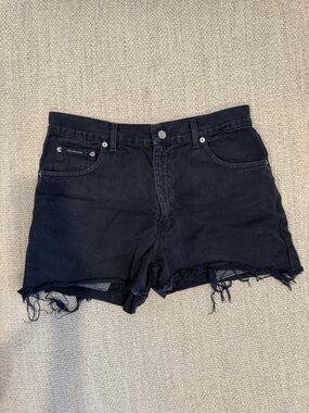 Calvin Klein Jeans Black Frayed Denim Shorts - Vintage